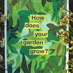 Stampa artistica "Giardino verde", cartello verde e giallo per cucina e soggiorno, regalo originale per giardinieri o amanti delle piante.