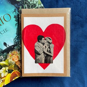 Tarjeta de amor con collage vintage, tarjeta de felicitación única hecha a mano, tarjeta única para aniversario, boda o San Valentín, empaque ecológico.