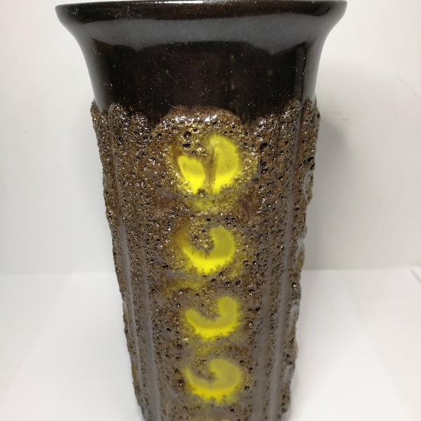 Fat Lava VASE Strehla Keramik mid-century Germany ‘60s brown yellow