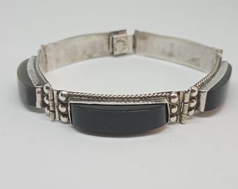Castillo Taxco Mexico ARMBAND sterlingzilver zwart gepolijst hoorn 16,5 cm segmenten