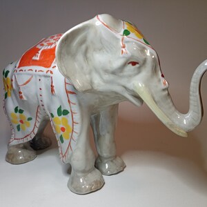 Mid-century ELEFANT Figur von Buksowicz für Steatyt Pottery Studio Polen 60s Art Deco Style grau orange