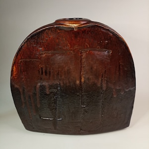VASO Heiner Balzar per Steuler Keramik anni '70 ceramica piatta marrone Germania
