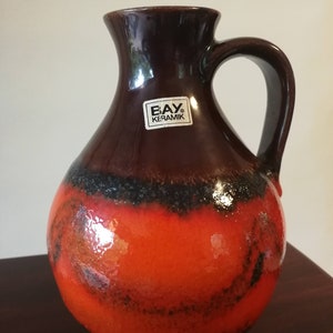 Fat Lava Bay Keramik JUG Germany 60s Pitcher Vase vintage pottery ceramics mid-century modern brown orange