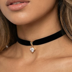 Black Velvet - Halsketting met hanger met zirkonia, goud/zilver