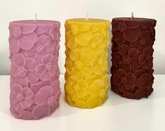 Vela de pilar con flores altas, vela de soja floral personalizada, elegante decoración para el hogar, regalo para bodas y fiestas, regalo hecho a mano.