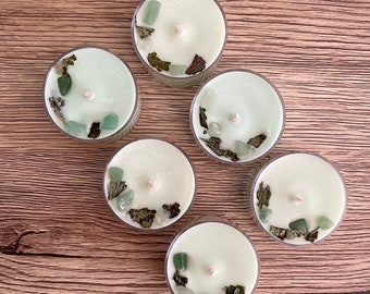 Green Aventurine Tealights | Set of 6 | Scented Tea Lights | Home Decor | Crystal Energy | Inner Harmony | Natural Soy Candle