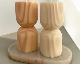 Vela cilíndrica acanalada, vela escultural con forma de reloj de arena, vela de soja moderna, vela de regalo minimalista para la decoración del hogar.