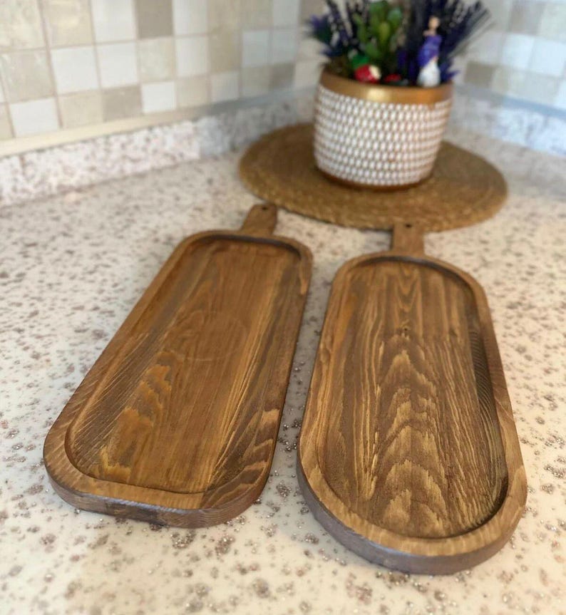 Set of 2 Wooden Charcuterie Board With Handle | Rustic Serving Platter ...
