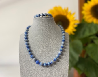 schöne 10mm blau Achat Halskette 16-25 Zoll Armband 7.5 zoll & Ohrringe set 