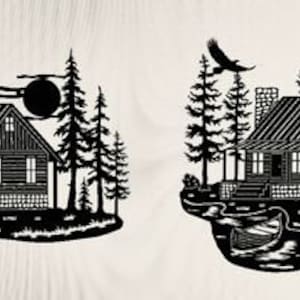 cabin scene and cabin scene with canoe dxf for plasma