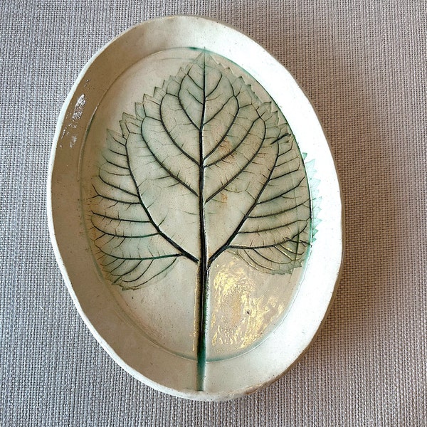 Hand Built Sunflower Leaf Pottery Plate/Platter 10 inches Across