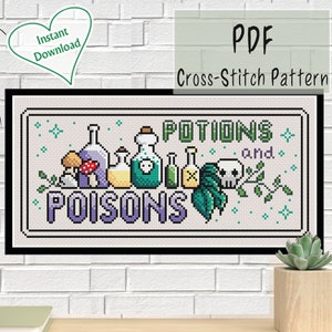 Potions and Poisons Cross Stitch Pattern, small cute embroidery pattern, PDF download