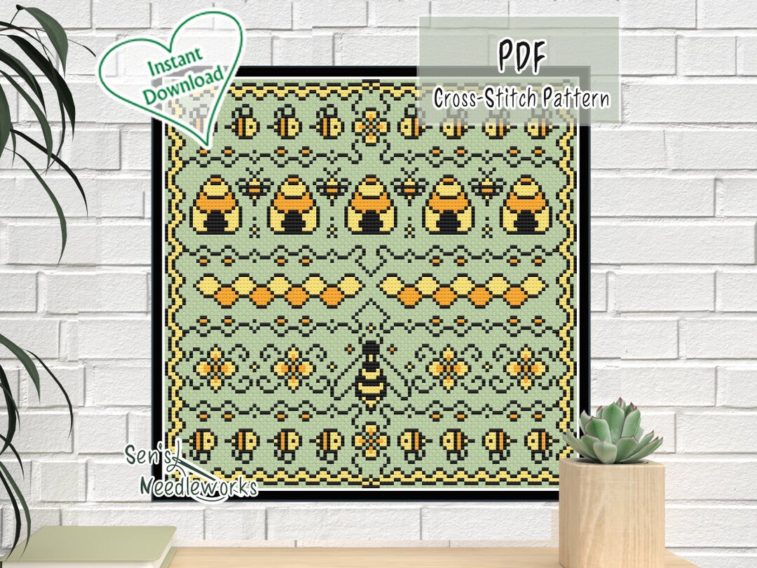 Beehive Sampler - Cute Cross Stitch Pattern, Cute Embroidery Pattern ...