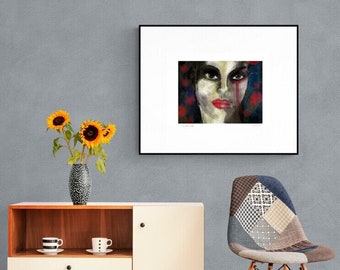 Fine art signed print  red girl wall art wall decoration portrait face