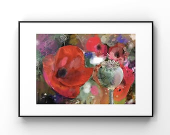 Poppy Flower art Fine art limited edition 100 prints signed by Maria Lans print poppies wall art, interior decor, wall art, wall decor,