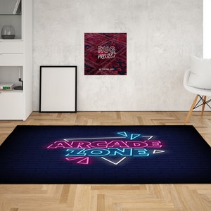 Arcade Zone Neon Rug, E-Sport Rug, Neon Flower Rug, Modern Rug, For Living Room, Gamer Rug, Gaming Room Rug, Popular Rug, Cool Rug, Area Rug