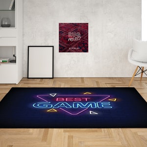 Best Game Neon Rug, E-Sport Rug, Neon Flower Rug, Modern Rug, For Living Room, Gamer Rug, Gaming Room Rug, Popular Rug, Cool Rug, Area Rug