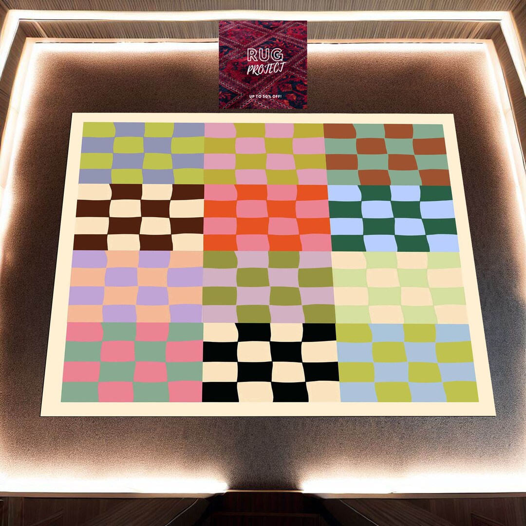 Collage Rug Checkerboard Collage Pattern Rug, Modern Rug, Abstract Picture Rugs ...