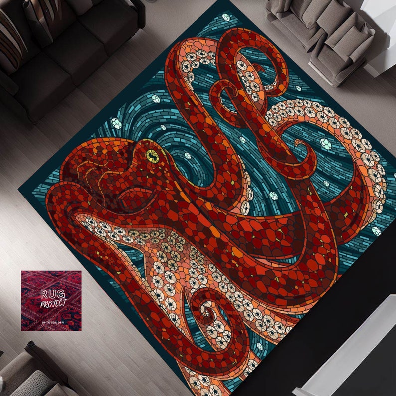Octopus Sealife Underwater Ocean Sea Art, Abstract Picture Rugs ...