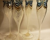 1978 Signed Nancy Freeman Hand Blown Pulled Feather Champagne Flutes- Set of 4