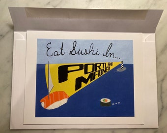 Portland Maine Sushi Postcard and Envelope (set of 3)