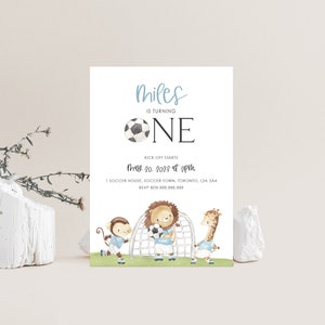Soccer/Football First Birthday Invitation with Blue sports kit