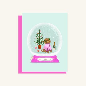 Carte de Noël Caniche dans une boule à neige - Lot de 5 / L'unité