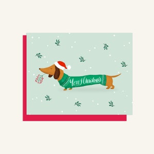 Lot de 5 cartes de Noël pull des fêtes teckel, lot de 5/cartes à l'unité