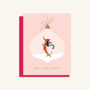 Carte de Noël teckel dans une boule, lot de 5/cartes à l'unité