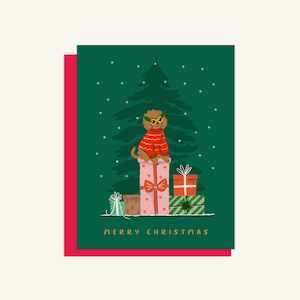 Carte de Noël Caniche avec cadeaux - Lot de 5 / L'unité