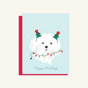 Cartes de Noël chien maltais, lot de 5 ou à l'unité