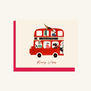 Cartes de Noël Merry Vibes Xmas Doggy Bus, lot de 5/cartes à l'unité