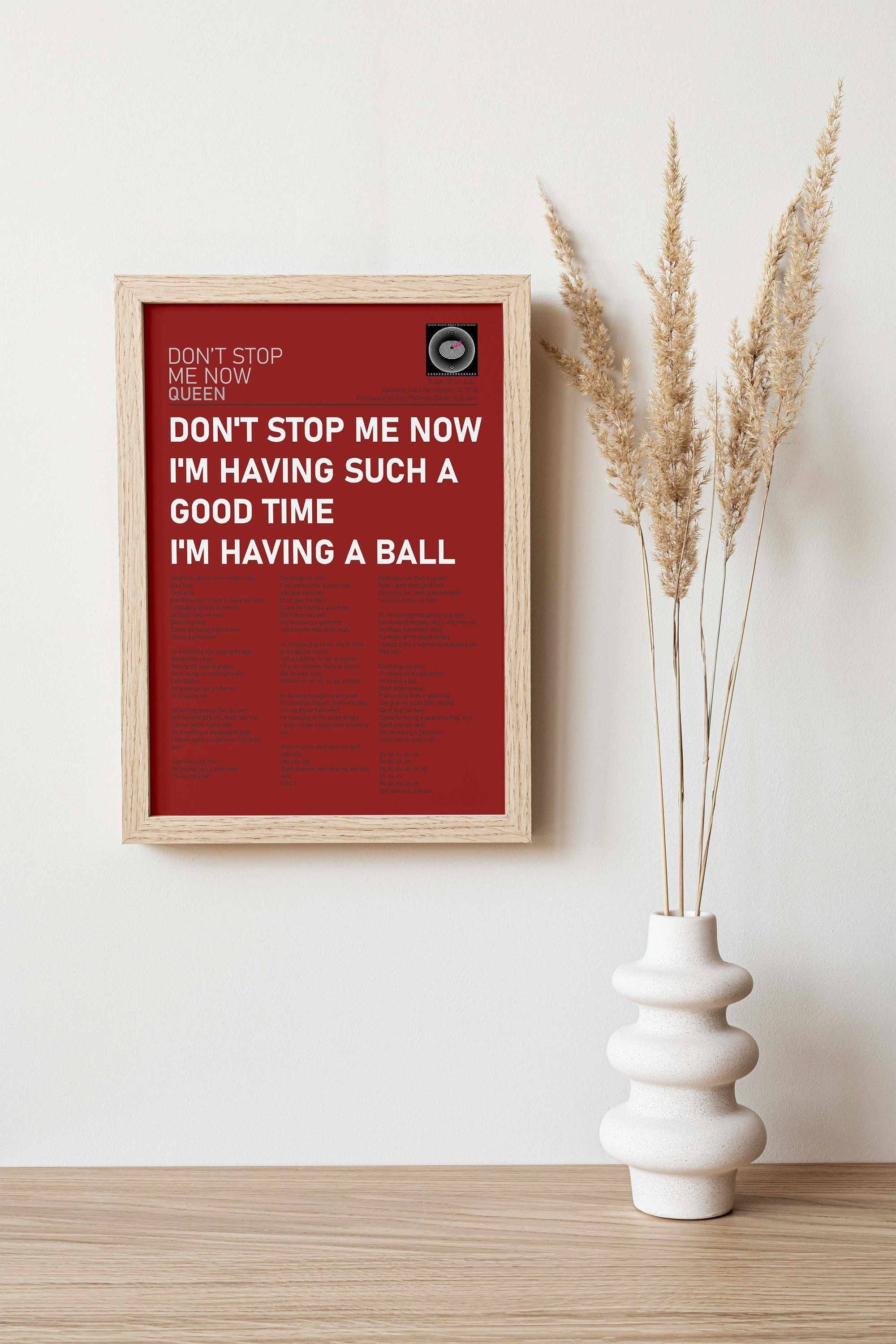 Don't Stop Me Now Queen Poster Song Lyrics Print 