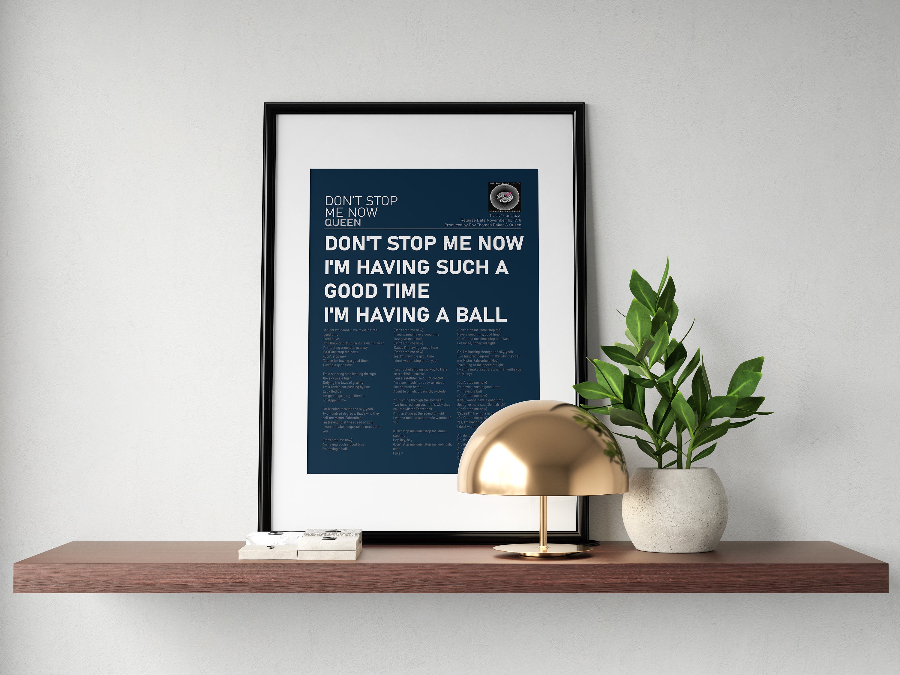 Don't Stop Me Now Queen Poster Song Lyrics Print 