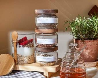 Acacia Lid Seed Jars: Stackable Pantry Storage, Set of 3