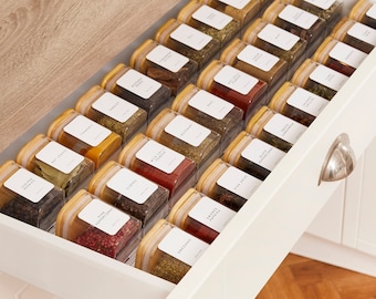 Square Glass Spice Jars: Bamboo Lid, Waterproof Labels, Home Storage