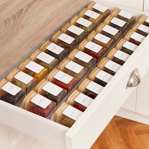 Square Glass Spice Jars: Bamboo Lid, Waterproof Labels, Home Storage