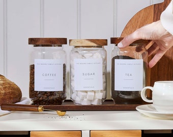 Personalized Tea Coffee Sugar Jars: Acacia Wood Lids, 850ml