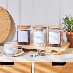 Set of 3 Tea Coffee Sugar Set | personalised labels | waterproof labels | canister set | bamboo lid | kitchen storage | pantry storage |