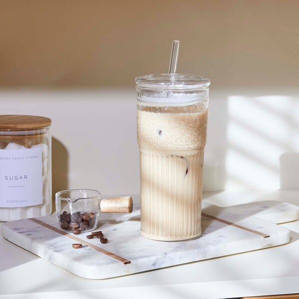 glass smoothie cup with glass straw 600 ML | smoothie tumbler  | iced coffee | glass straw | smoothies |