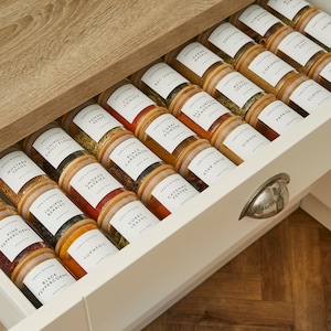 Glass Herb and Spice Jar | Bamboo Lid | Printed Waterproof Label | home storage | home organisation | Kitchen | Eco Friendly | Jars