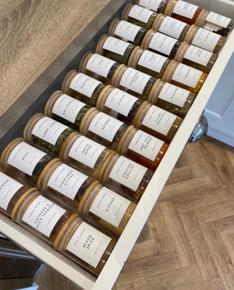 Glass Herb and Spice Jar Bamboo Lid Printed Waterproof Etsy UK