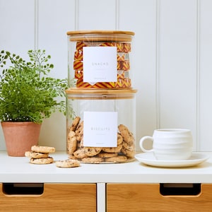 Bamboo Lid Glass Jar: Personalized Pantry Food Storage image 1