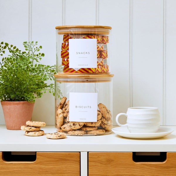 Wide mouth bamboo jar | Personalised labels | bamboo glass storage jars | pantry food | treat jars | cookie jars | biscuit jar |