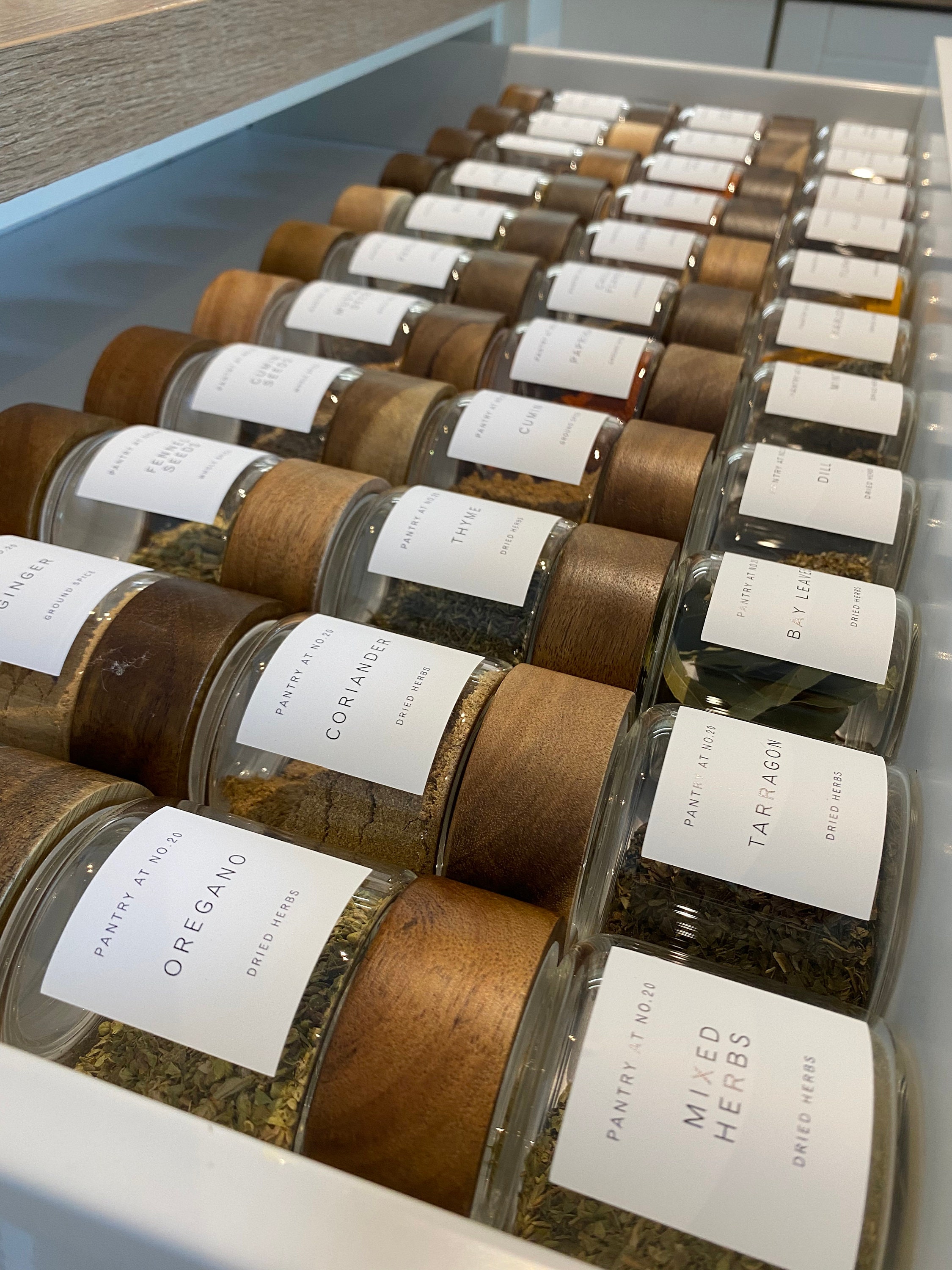 Glass Herb and Spice Jars Acacia Lid Printed Waterproof Etsy UK