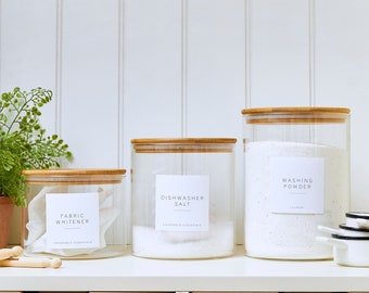 Wide Mouth Glass Laundry Jars: Bamboo Lid, Home Organization