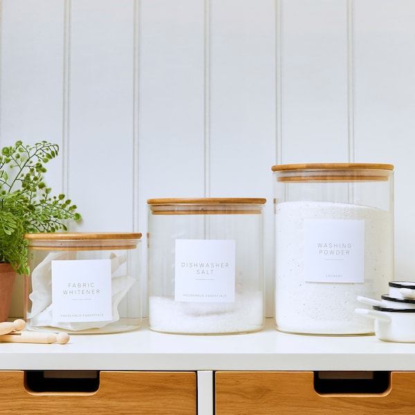 Wide Mouth Glass Laundry Jars: Bamboo Lid, Home Organization