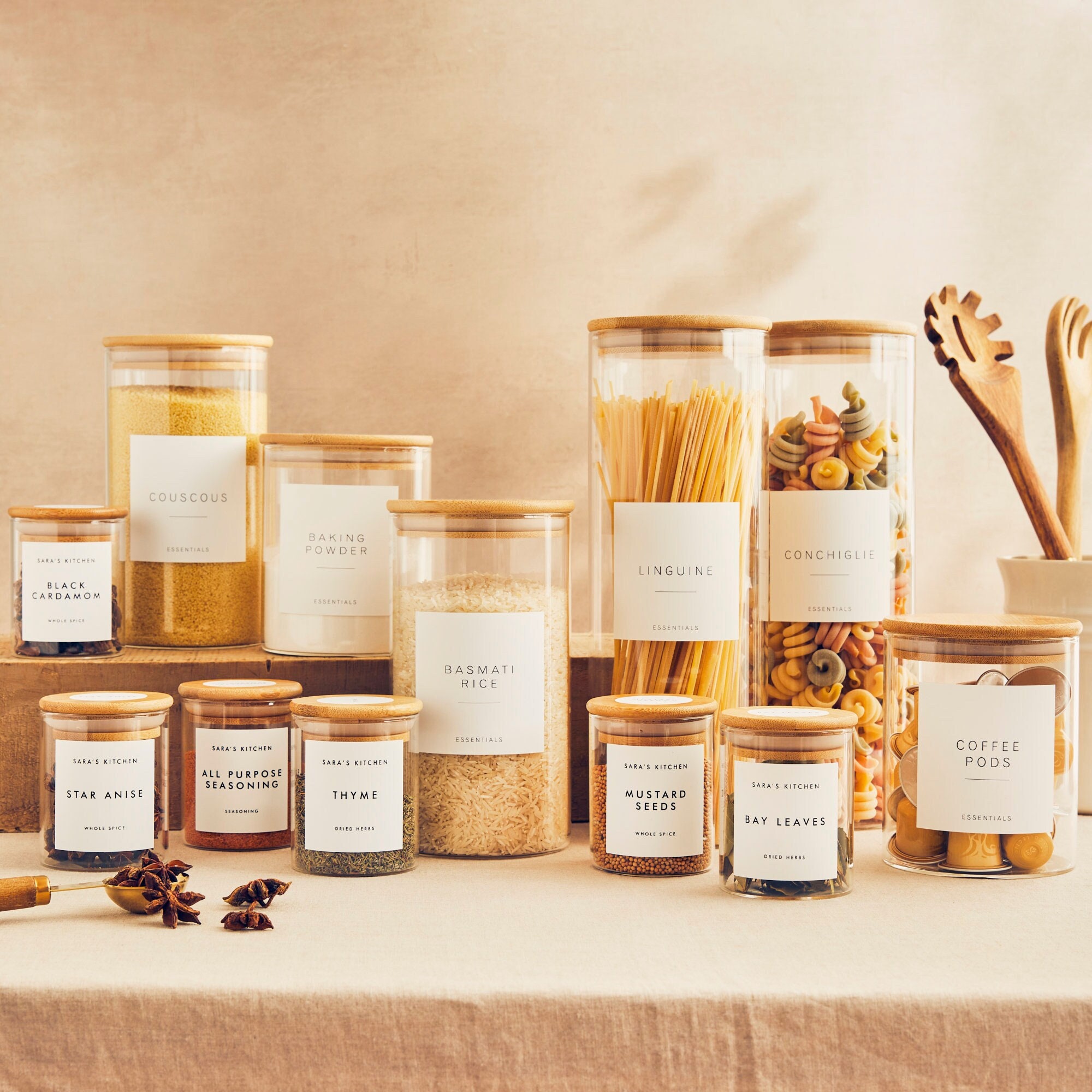 Pantry Starter Kit Glass Kitchen Storage Jar With Label Etsy UK