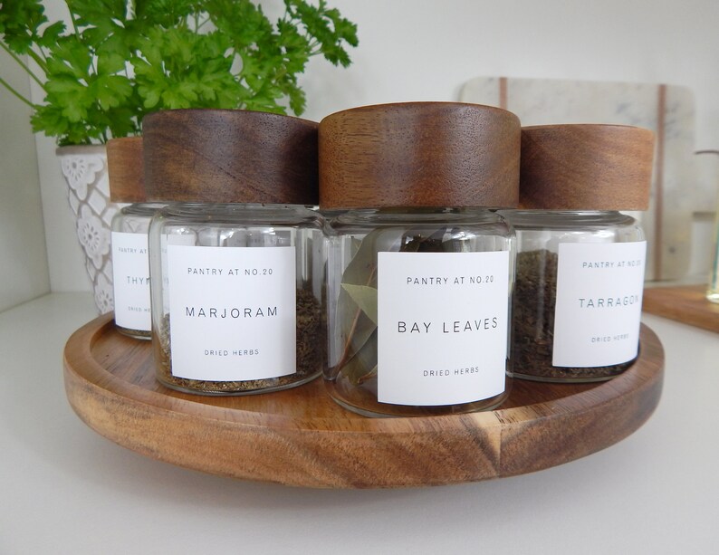 Glass Herb and Spice Jars Acacia Lid Printed Waterproof Etsy UK