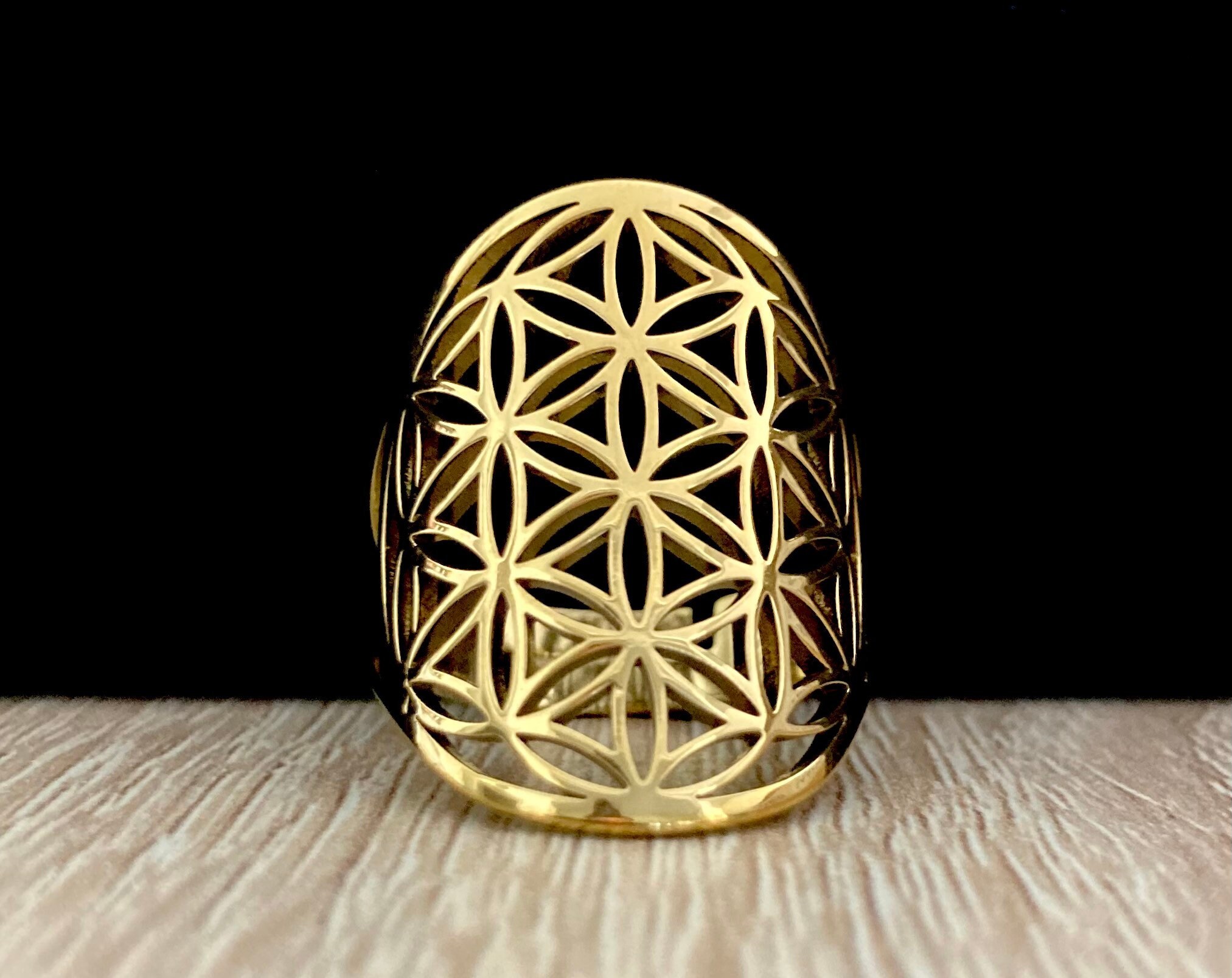 Bague Fleur De Vie En Acier Inoxydable : Symbole Spirituel, Cadeau Pour Femme, Ajustable, Design élégant - 11
